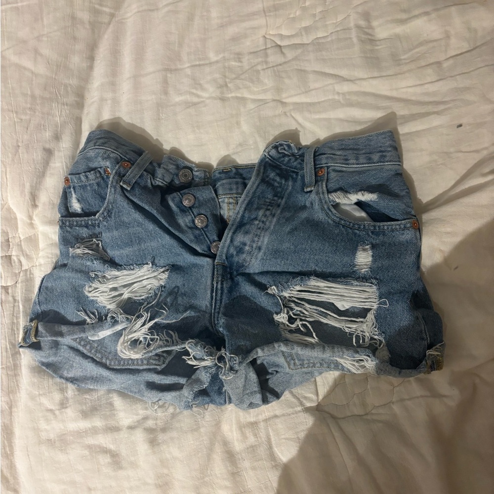 Levi's Light Blue Distressed Jean Shorts
